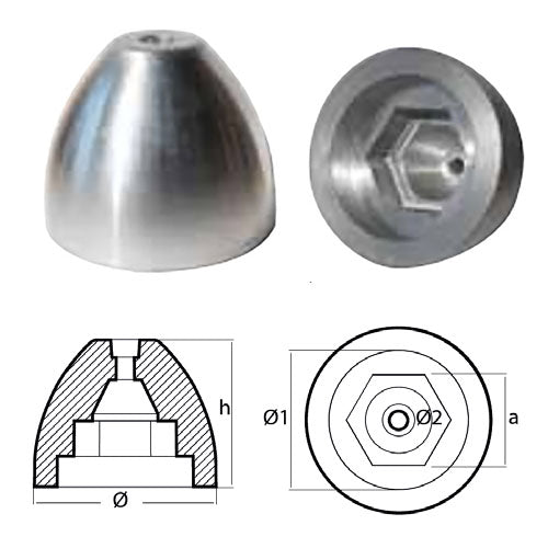 Anodo Ogiva per Elica Ogiva Esagonale Ferretti Idrodinamiche Kg.8.340